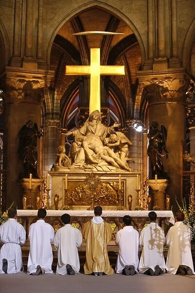 Eucharist adoration in Notre Dame of Paris cathedral