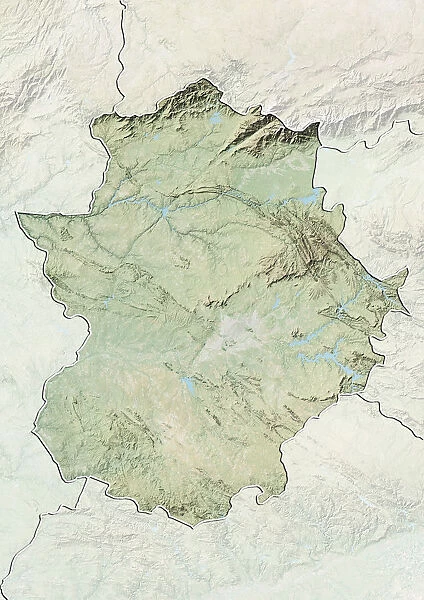 Extremadura, Spain, Relief Map