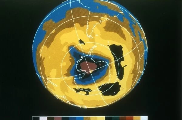 False colour image of Antarctic ozone hole, 30 November 1992. NASA photograph