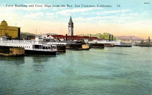 Ferry Building and Ferry Slips From the Bay, San Francisco, California