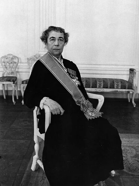 The first soviet ambassador to norway, alexandra kollontai, at the norwegian embassy after being awarded the order of saint olaf, june 10, 1946