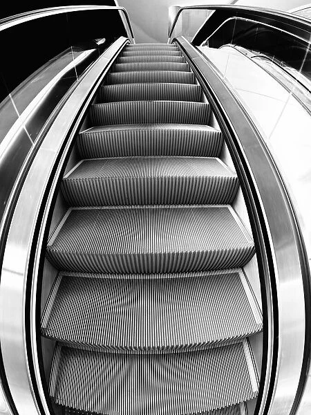 Fisheye view up an escalator in Westgate, Oxford