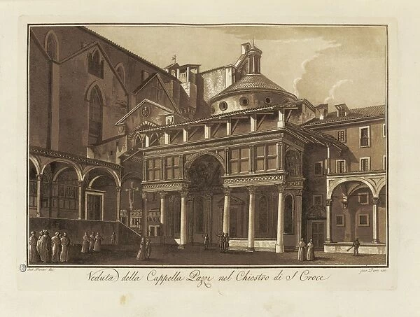 Florence, Pazzi Chapel in Holy Cross cloister, by Giuseppe Pera from drawing by Antonio Terreni, 1801, aquatint