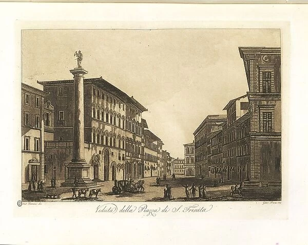 Florence, Santa Trinita Piazza, by Giuseppe Pera from drawing by Antonio Terreni, 1801, aquatint