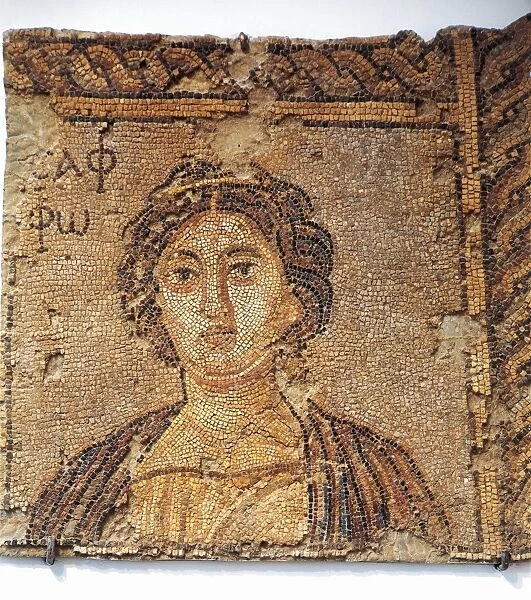 Fragment of mosaic depicting poetess Sappho