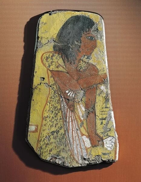 Fragment of a painting on lemon wood depicting a priest during a burial ceremony from Egypt, Deir el-Medina