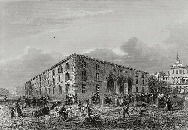 France, Bordeaux, Colonial warehouse, engraving