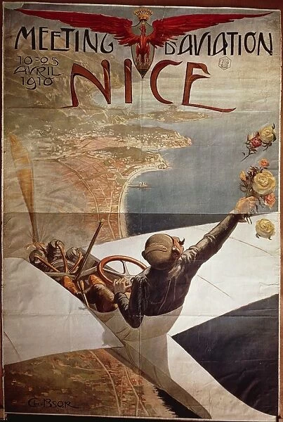 France, Nice, Meeting d Aviation, April 10-25, 1910, illustration by Charles Leonce Brosse