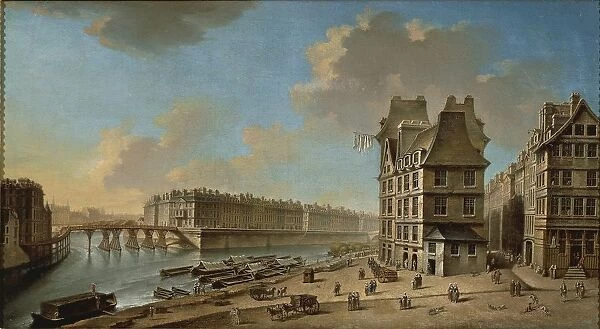 France, Paris, L Ile Saint Louis and Pont-Rouge as seen from Place de Greve by Nicolas-Jean-Baptiste Raguenet