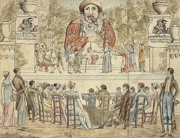 France, Paris, A play about Gargantua at the Tivoli Gardens in Paris, engraving, 1805