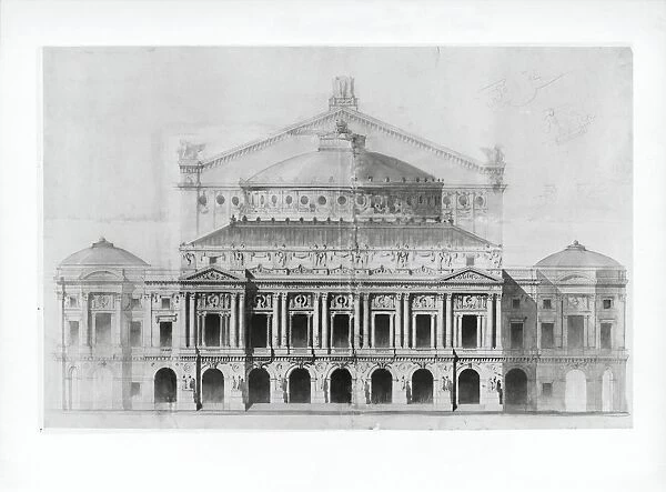 France, Paris, The winning drawing at the contest for the new building of the Opera National de Paris submitted by Charles Garnier (1825-1898), 1861