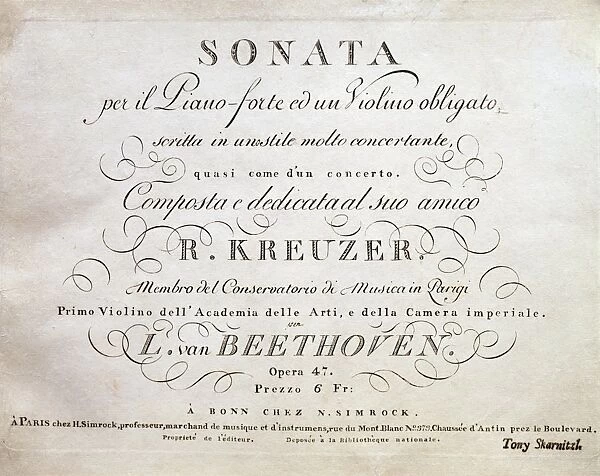 Frontispiece of Sonata for violin and piano No. 9 in A major, Op. 47 Kreutzer Sonata