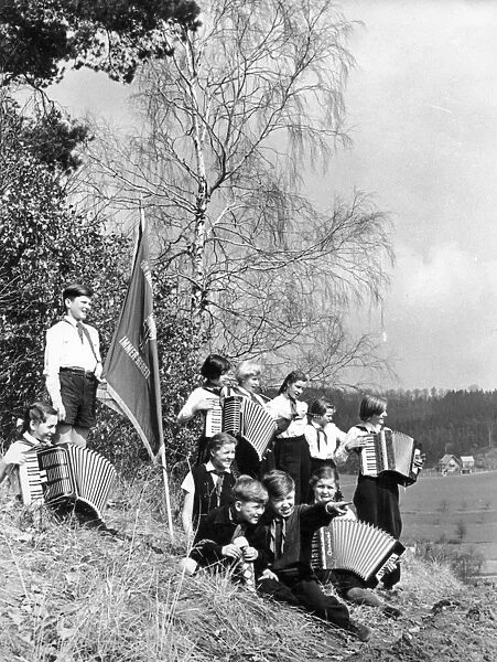 German young pioneers celebrating the coming of spring, april 1955