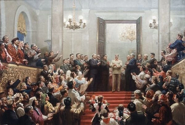 Glory to the great stalin! a 1950 painting by j, p, kugach, socialist realism