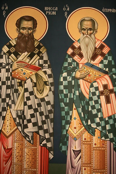 Greek orthodox icon depicting Saint Vissarion and Saint Epiphanos