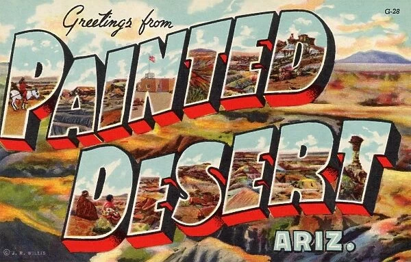 Greetings from Painted Desert, Arizona Postcard. ca. 1941, Greetings from Painted Desert, Arizona Postcard