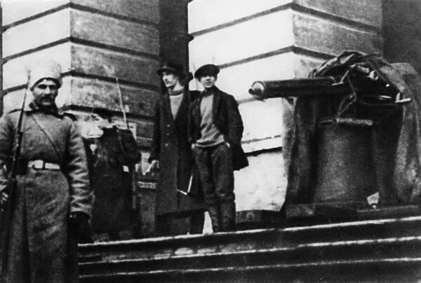 Guns defending the smolny in petrograd, the headquarters of the great october socialist revolution of 1917