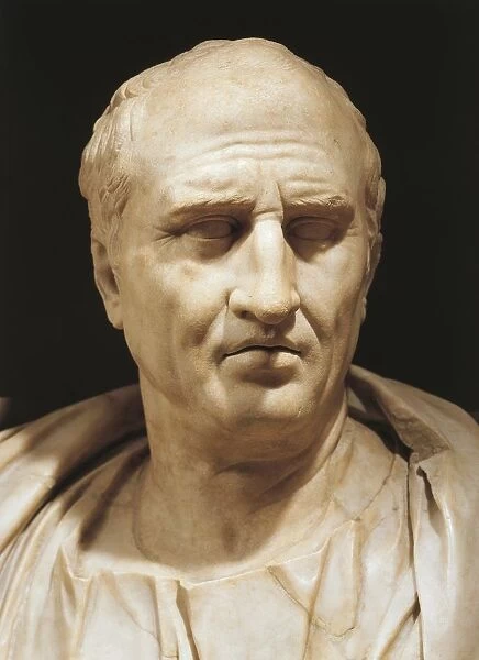 Head detail of bust of Marcus Tullius Cicero (106 - 43 B. C. ), Roman statesman, scholar and writer, marble