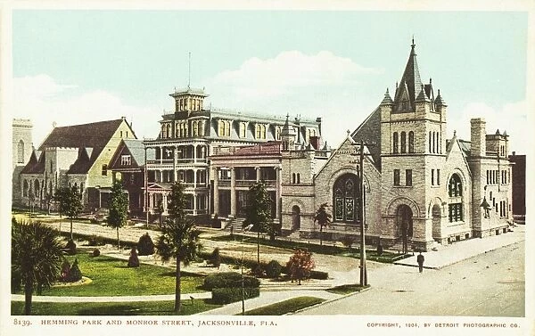 Hemming Park and Monroe Street, Jacksonville, Fla. Postcard. 1904, Hemming Park and Monroe Street, Jacksonville, Fla. Postcard