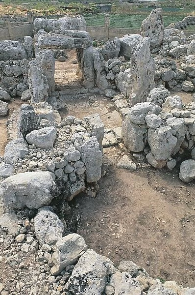 High angle view of the old ruins of a temple, Ta Hagrat, Mgarr, Malta