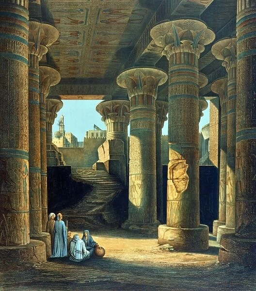 Interior view of the Hall of Pillars at Esneh. Lithograph after Karl Richard Lepsius