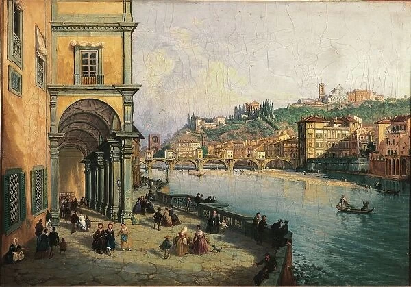 Italy, Florence, View of Florence with Ponte alle Grazie by Emilio Burci