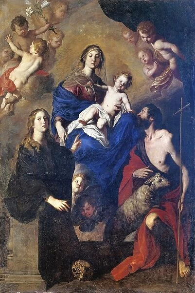 Italy, Palermo, painting of Madonna in Glory with Angels, Saint John the Baptist and Saint Rosalia