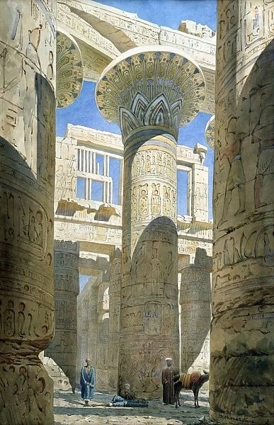 Karnak - Great Hall of Columns: View across centre avenue, 1866. Watercolour