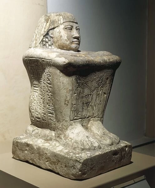 Kingdom of Meneptah, cube shaped statue of Ahantinefer, limestone from Herakleopolis