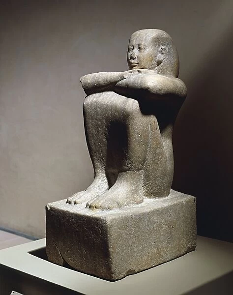 Kingdom of Psamtik I, cube shaped alabaster statue found incomplete in a sculptors workshop