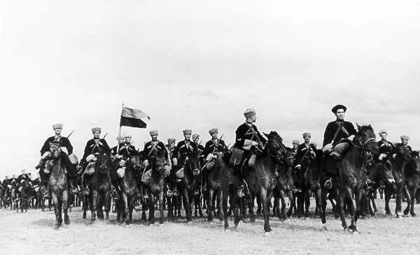 Kuban cossacks cavalry starting out on an operation, during world war 2