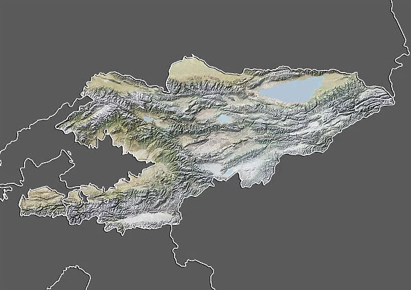Kyrgyzstan, Relief Map With Border and Mask