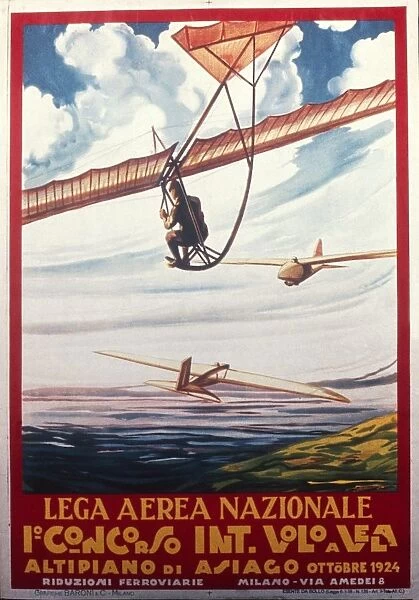 Lega Aerea Nazionale (National Aerial League), first International hang-gliding competition, Asiago Plateau, October 1924