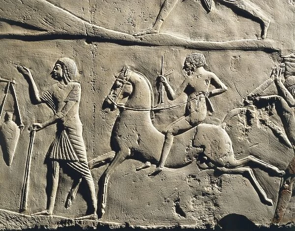Life in a military camp: horseman galloping, relief from the tomb of Horemheb at Saqqara, detail