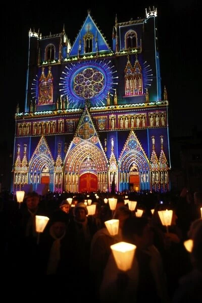 Light festival procession in Lyon