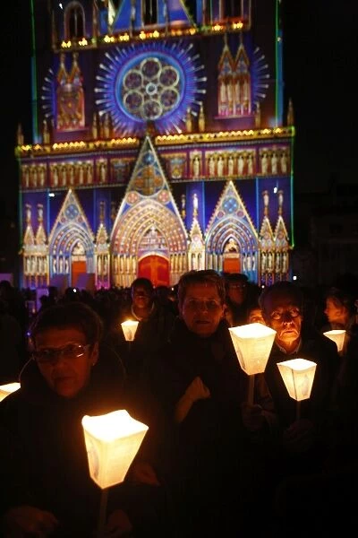 Light festival procession in Lyon