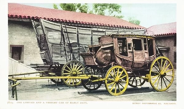 The Limited and a Freight Car of Early Days Postcard. The Limited and a Freight Car of Early Days Postcard