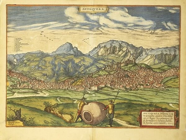 Map of Antequera from Civitates Orbis Terrarum by Georg Braun, 1541-1622 and Franz Hogenberg, 1540-1590, engraving