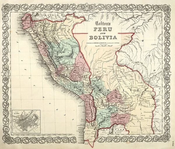 Map of Bolivia and Peru before the War of Pacific, published in New York, 1878