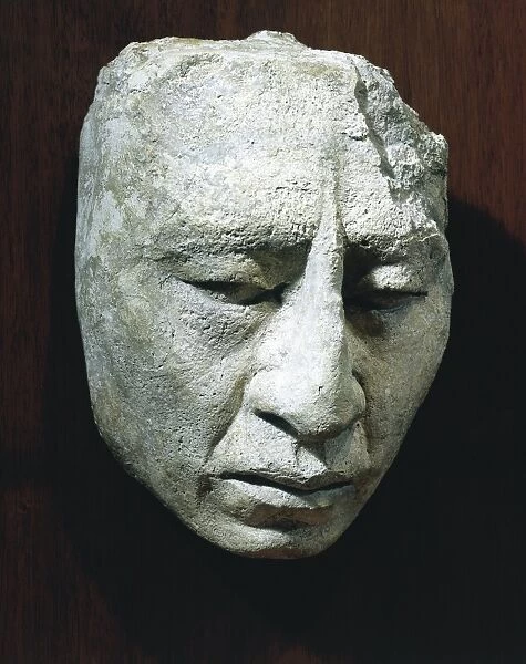 Maya civilisation, stucco mask of a man, from the Temple of the Sun at Palenque, Mexico