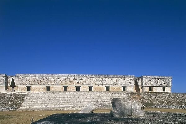 Mexico, Yucatan State, Pre-Hispanic Town of Uxmal, Governors Palace in Puuc style and jaguar altar