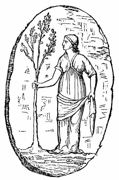 Minerva, Ancient Roman goddess, Pallas Athena in the Greek pantheon. Minerva holding