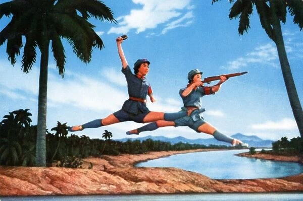 The modern revolutionary ballet red detachment of women, from a chinese postcard set published in 1970