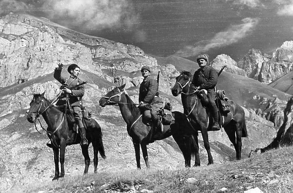 Mounted red army scouts in the mountains of the northern caucasus, november 1942, world war ll
