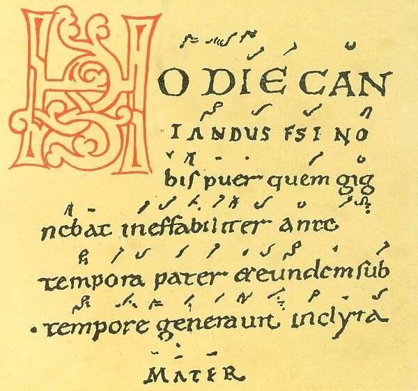Musical notation. 10th century manuscript of Gregorian chant of Tutilos Trope