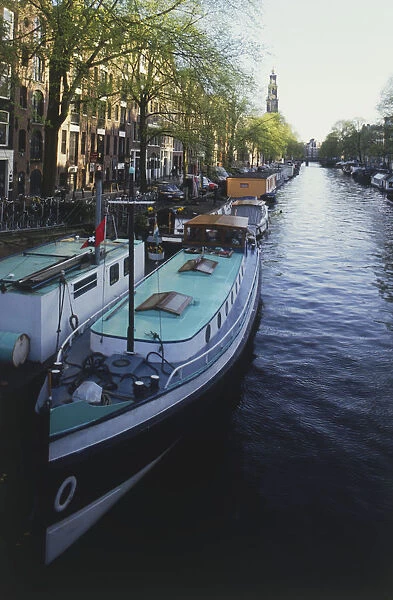 The Netherlands, Amsterdam, houseboats on Prinsengracht