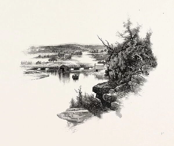 New Brunswick, Looking up South-West Miramichi, Canada, Nineteenth Century Engraving