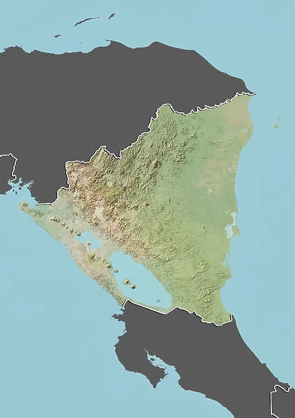 Nicaragua, Relief Map With Border and Mask