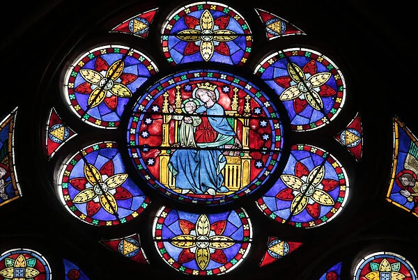 Notre-Dame of Paris cathedral Virgin and child stained glass