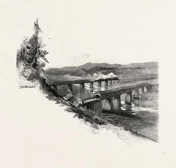 Nova Scotia, Bridges at Windsor, Canada, Nineteenth Century Engraving